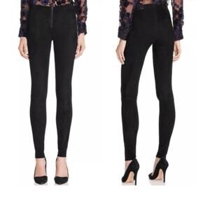 Alice + Olivia Front Zip Black Lambskin Suede Leggings Size 4
